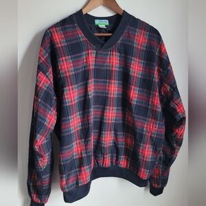 Winner Mate Golf Collection Mens Medium Plaid V-Neck Sweater Red and Black